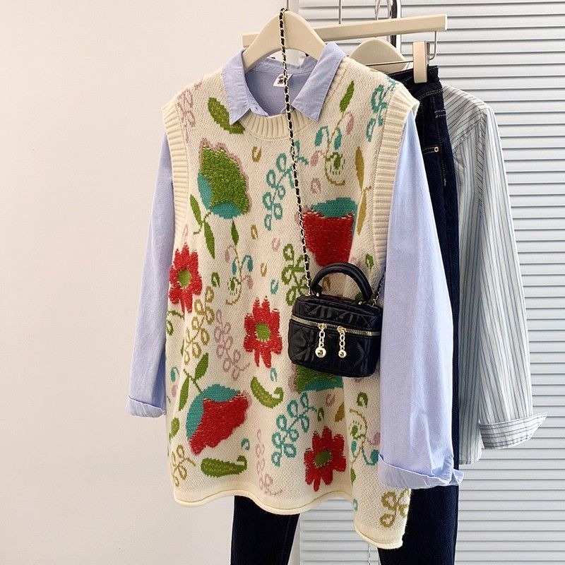Embroidery Artist - Damski jesienny artystyczny młodzieżowy sweter bez