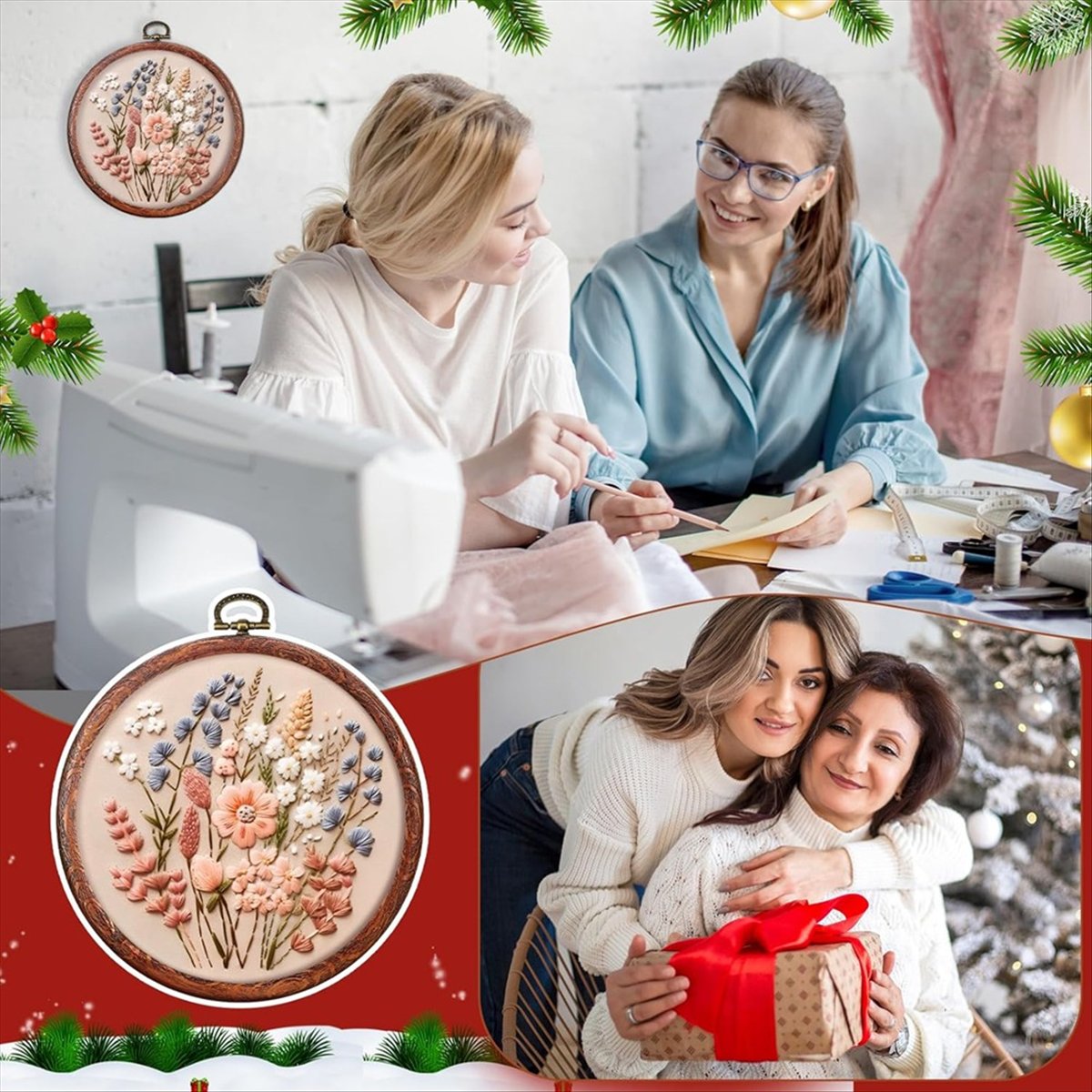 Embroidery Ring Sizes - Obręcze do haftowania okrągłe, imitujące drewno,