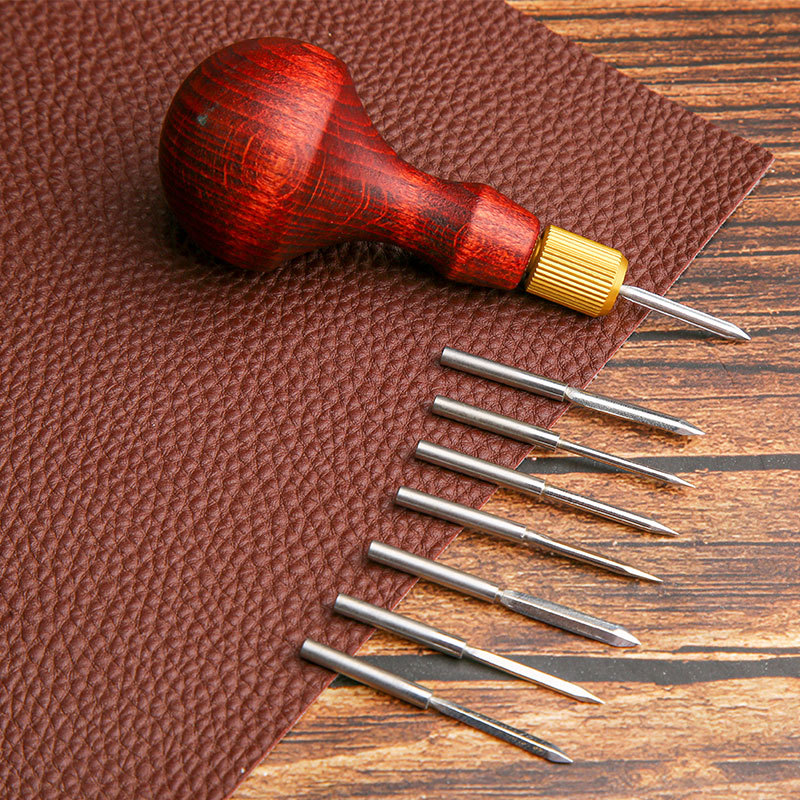 Punch Needle Handle - 1 zestaw DIY skórzany dziurkacz szydło