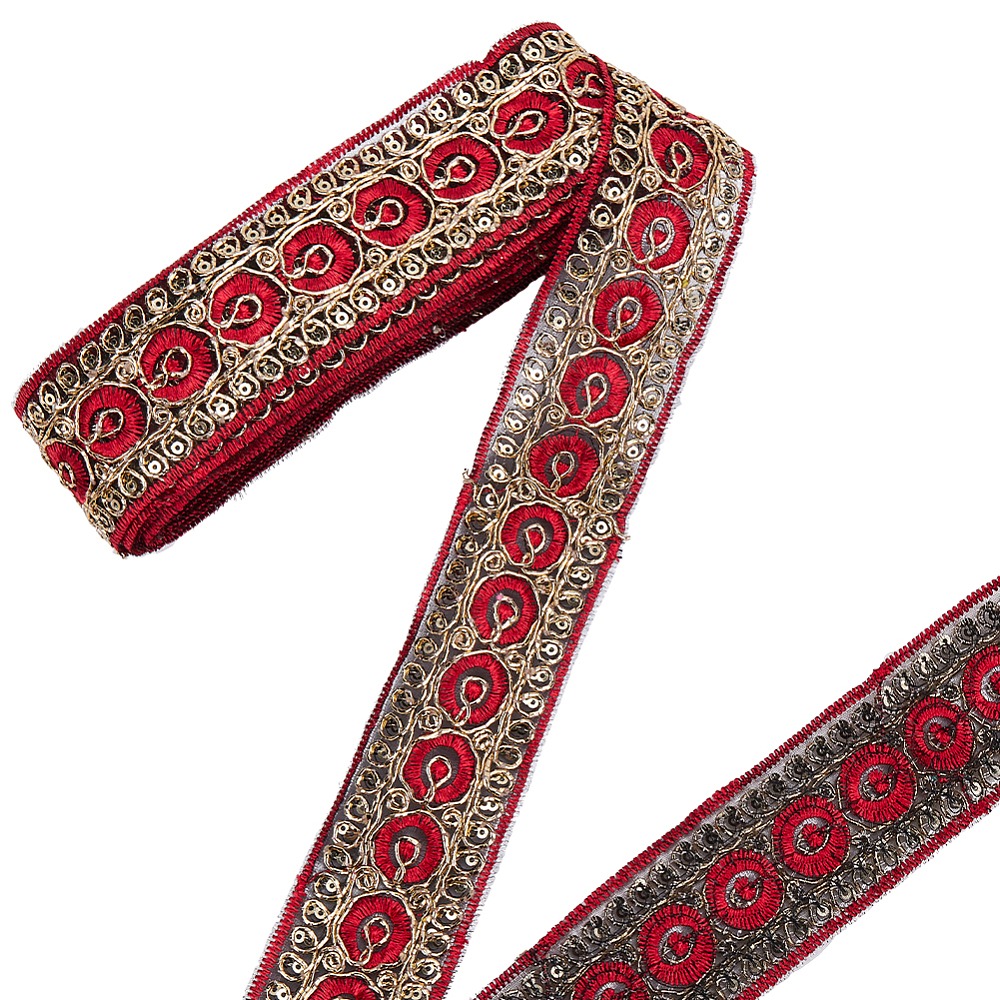 Embroidery Red - 10 jardów (9,14 metra) czerwonej haftowanej