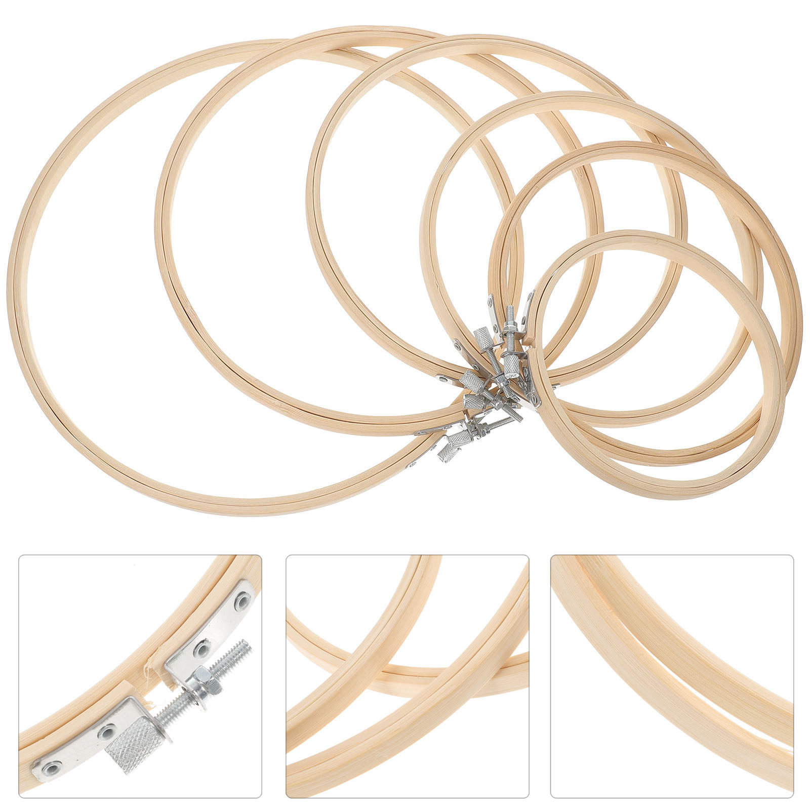 Embroidery Ring Sizes - 6 szt. bambusowych tamboretek do haftowania,