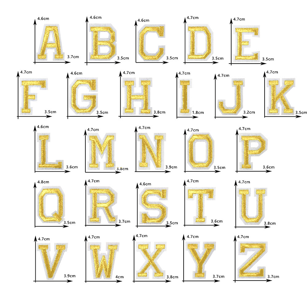 Embroidery Letter M - 26 angielskich złotych liter Klej topliwy