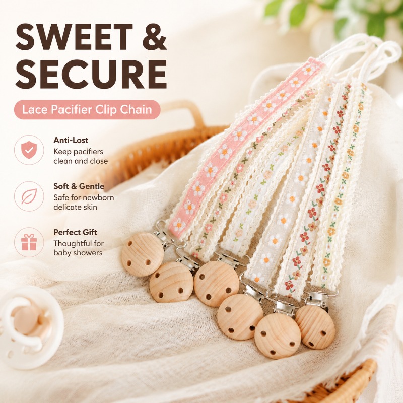 Embroidery Gift Ideas - Koronkowy łańcuszek do smoczka dla noworodka,